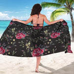Red Rose Floral Pattern Print Beach Sarong Wrap