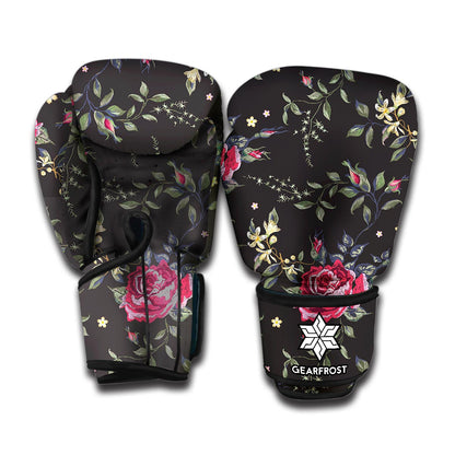 Red Rose Floral Pattern Print Boxing Gloves