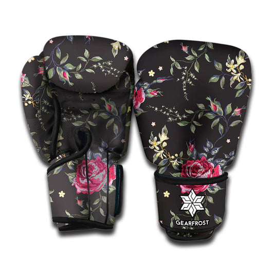Red Rose Floral Pattern Print Boxing Gloves