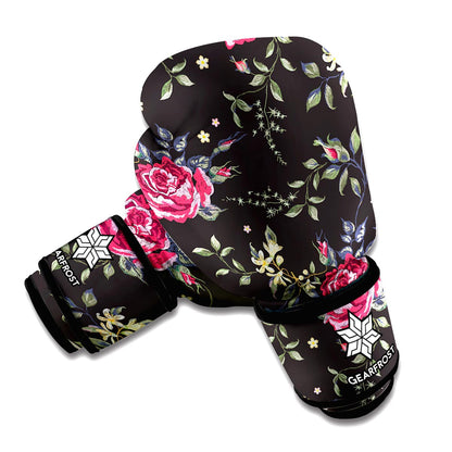 Red Rose Floral Pattern Print Boxing Gloves