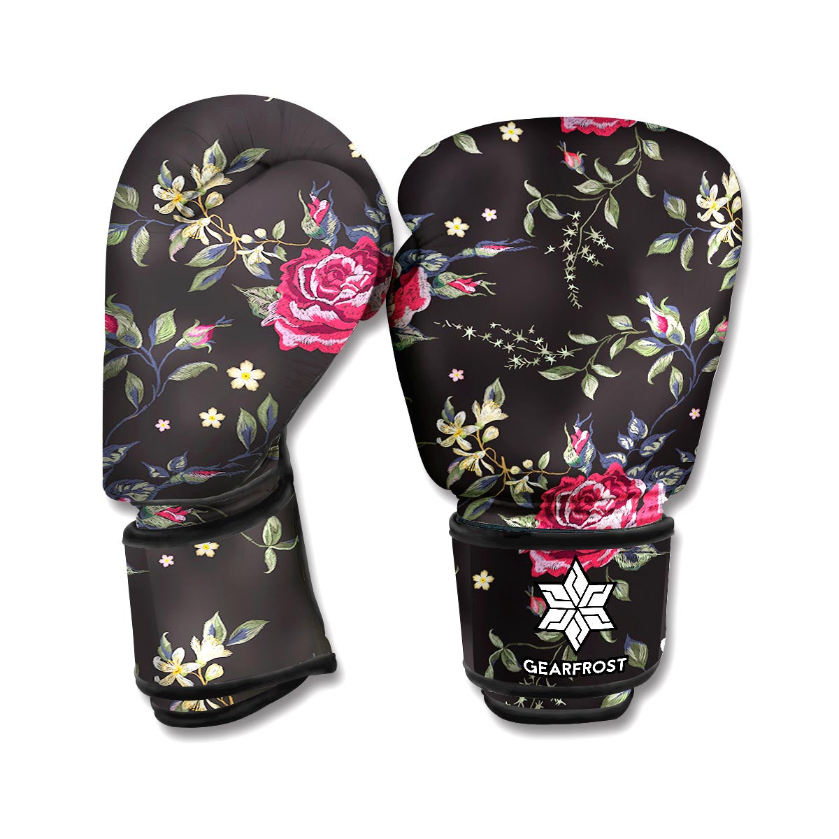 Red Rose Floral Pattern Print Boxing Gloves