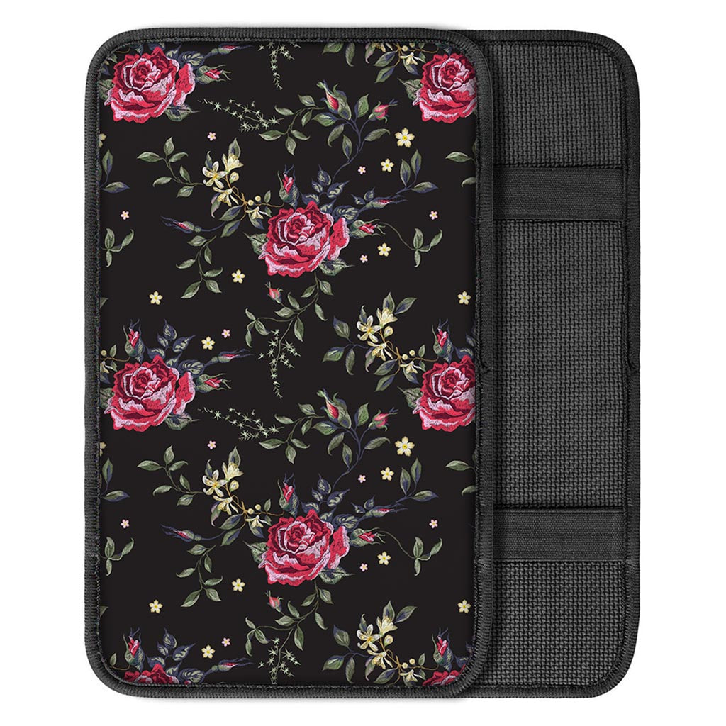 Red Rose Floral Pattern Print Car Center Console Cover