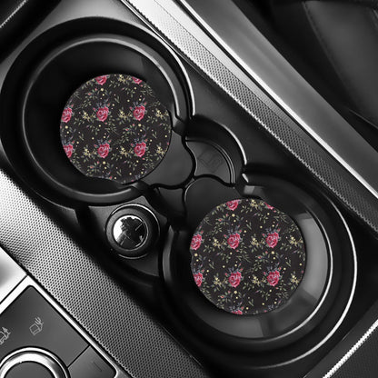 Red Rose Floral Pattern Print Car Coasters
