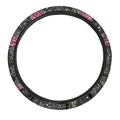 Red Rose Floral Pattern Print Car Steering Wheel Cover