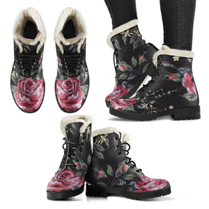 Red Rose Floral Pattern Print Comfy Boots GearFrost