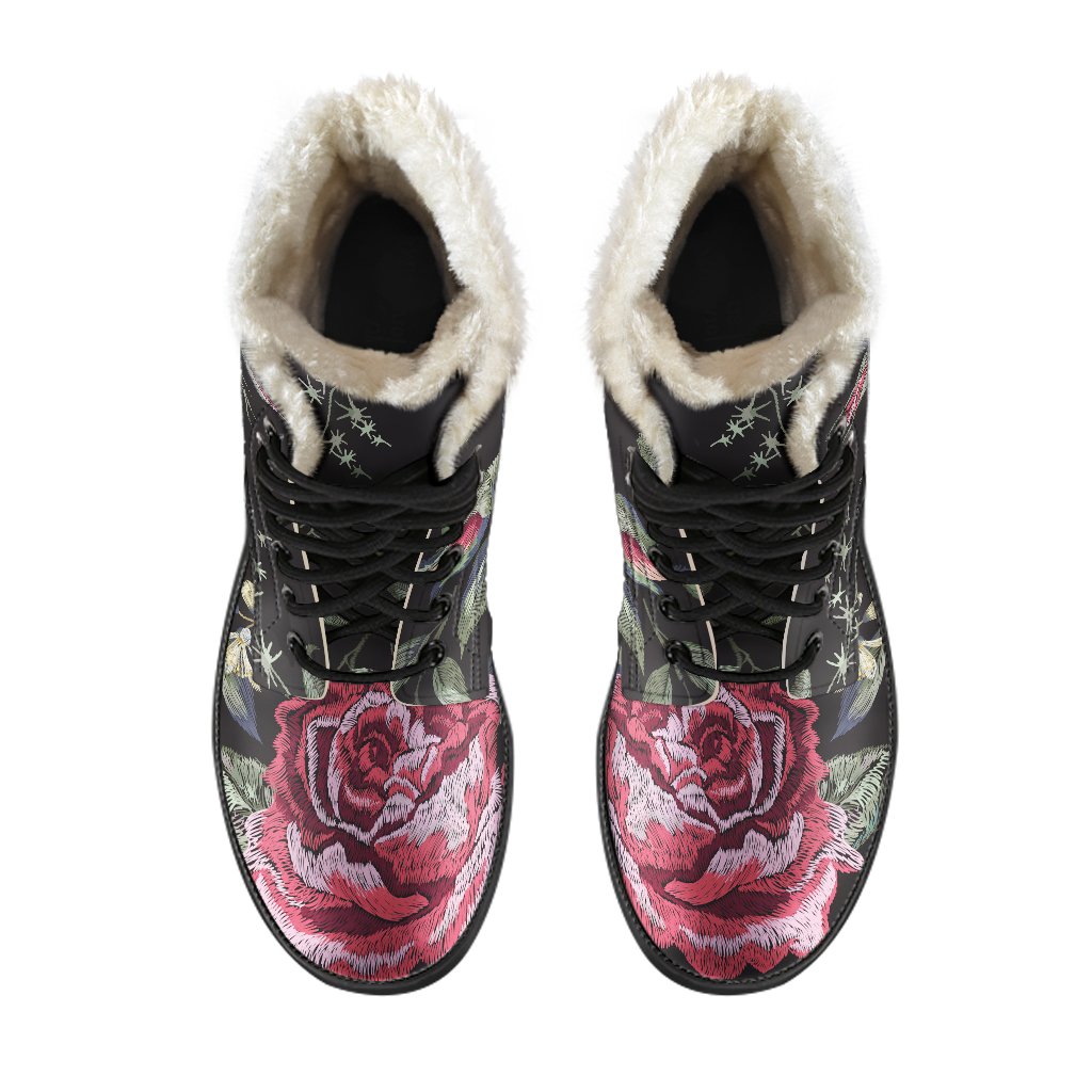 Red Rose Floral Pattern Print Comfy Boots GearFrost