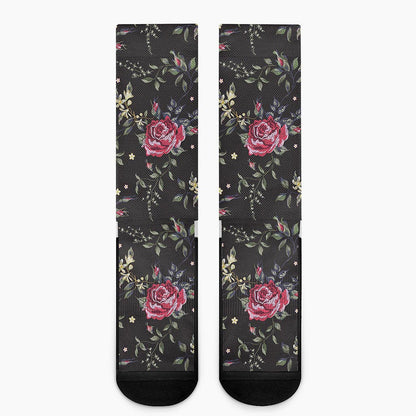 Red Rose Floral Pattern Print Crew Socks