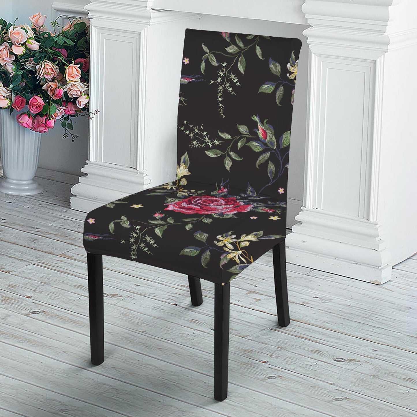 Red Rose Floral Pattern Print Dining Chair Slipcover