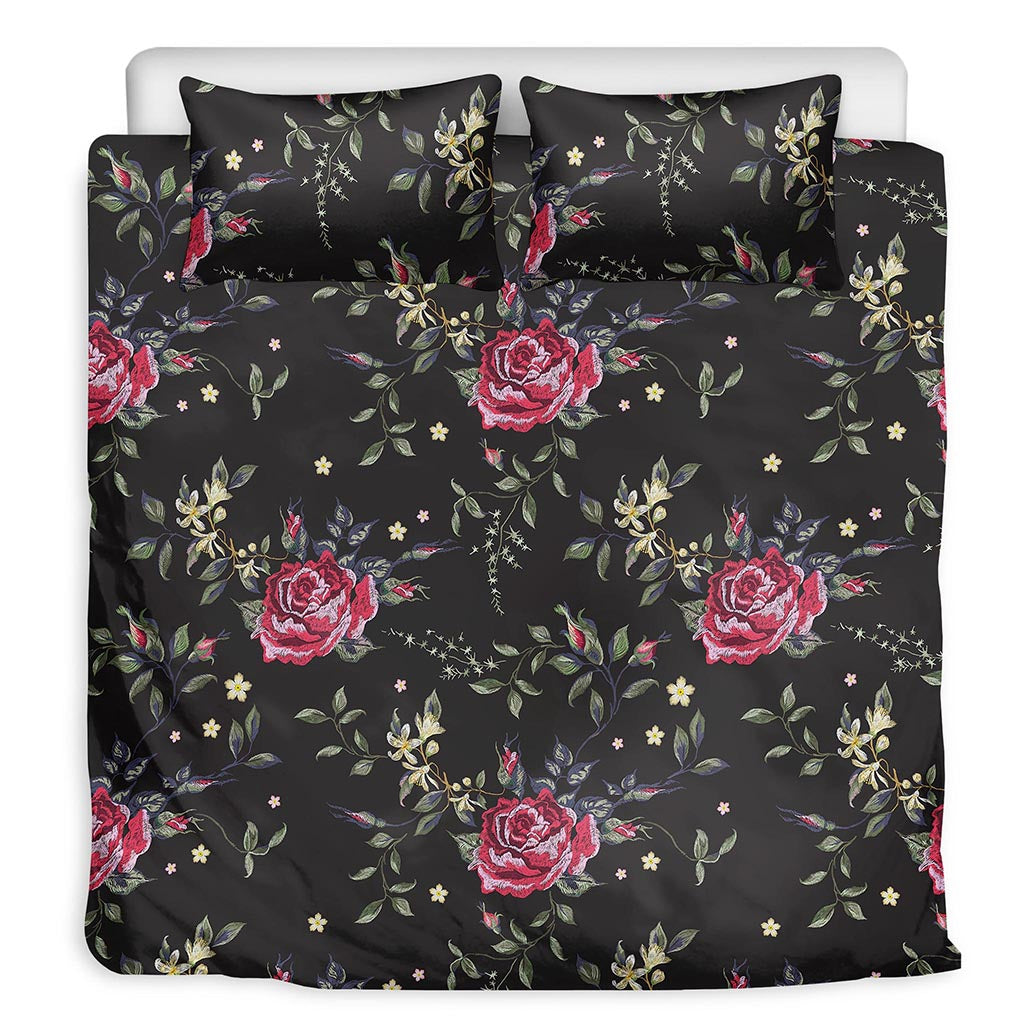 Red Rose Floral Pattern Print Duvet Cover Bedding Set
