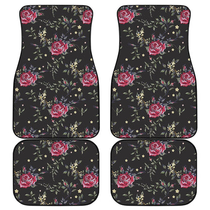 Red Rose Floral Pattern Print Front and Back Car Floor Mats
