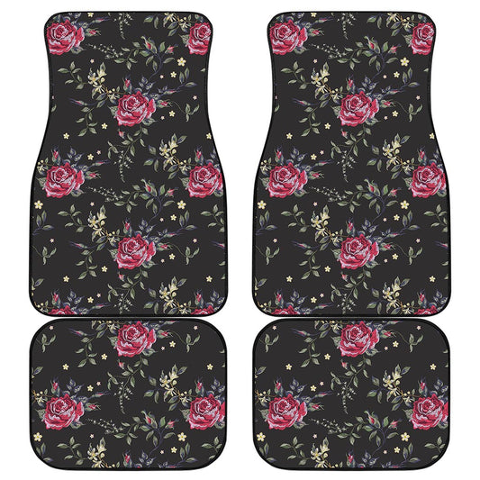 Red Rose Floral Pattern Print Front and Back Car Floor Mats