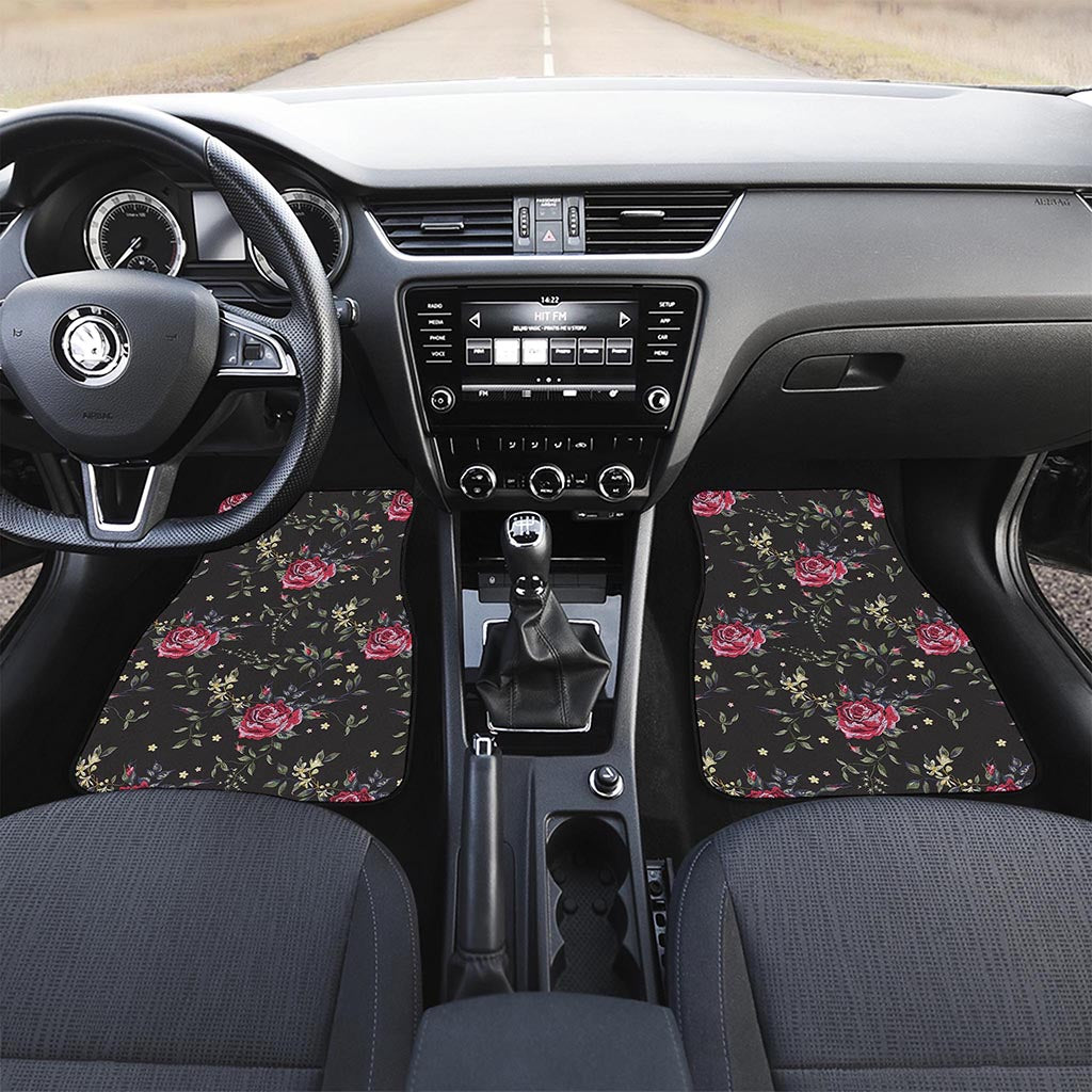 Red Rose Floral Pattern Print Front and Back Car Floor Mats