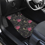 Red Rose Floral Pattern Print Front and Back Car Floor Mats