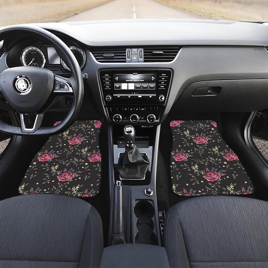 Red Rose Floral Pattern Print Front Car Floor Mats