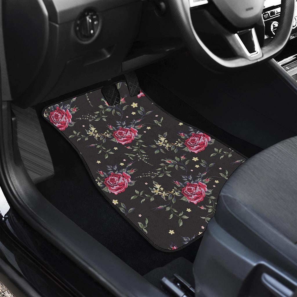 Red Rose Floral Pattern Print Front Car Floor Mats
