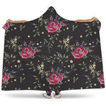 Red Rose Floral Pattern Print Hooded Blanket