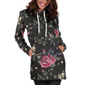 Red Rose Floral Pattern Print Pullover Hoodie Dress