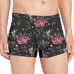 Red Rose Floral Pattern Print Men's Boxer Briefs