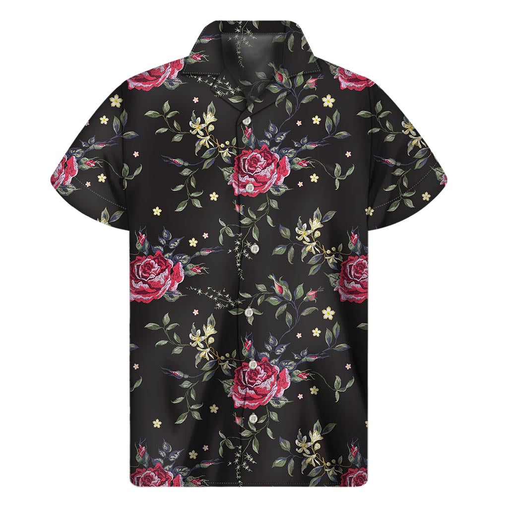 Red Rose Floral Pattern Print Men's Short Sleeve Shirt