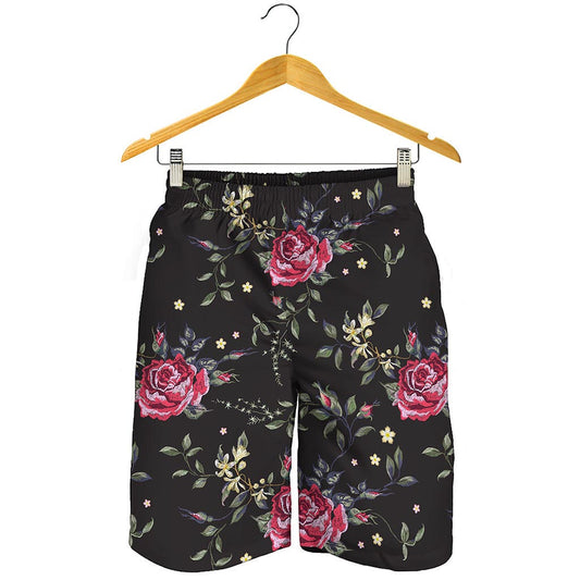 Red Rose Floral Pattern Print Men's Shorts