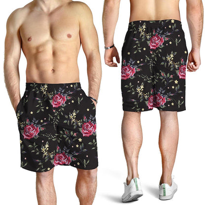 Red Rose Floral Pattern Print Men's Shorts