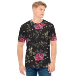 Red Rose Floral Pattern Print Men's T-Shirt