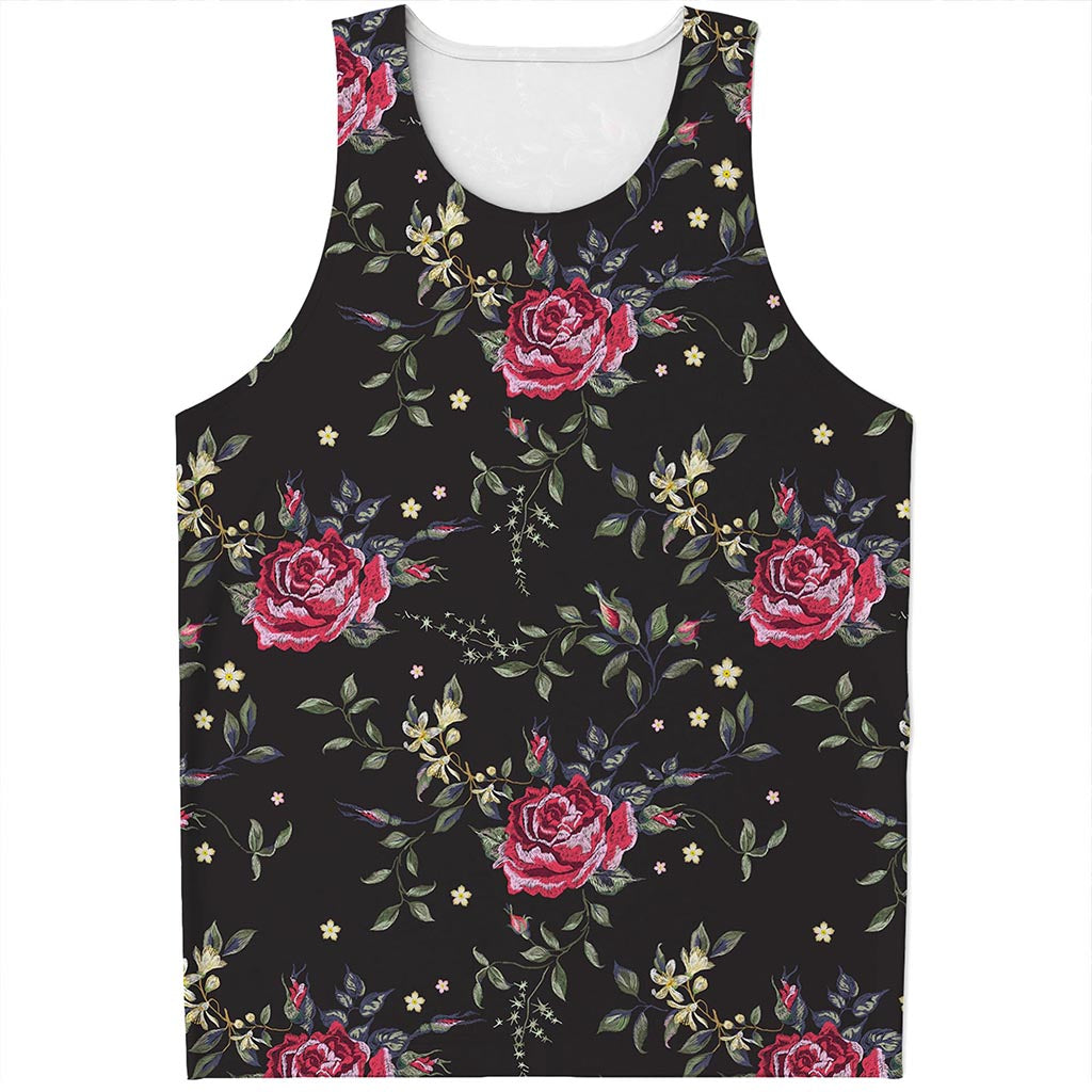 Red Rose Floral Pattern Print Men's Tank Top