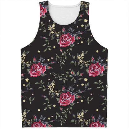 Red Rose Floral Pattern Print Men's Tank Top