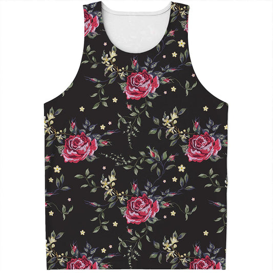 Red Rose Floral Pattern Print Men's Tank Top