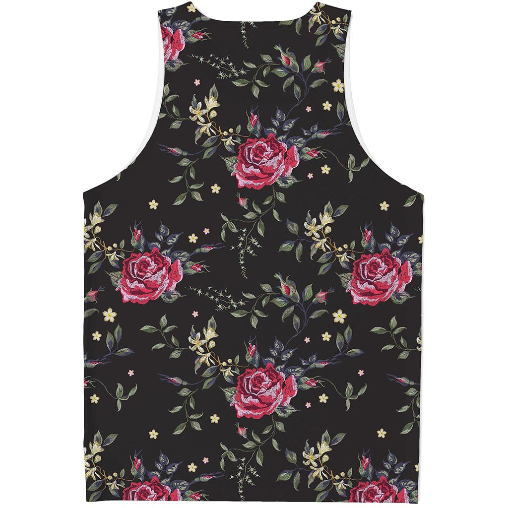 Red Rose Floral Pattern Print Men's Tank Top