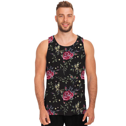 Red Rose Floral Pattern Print Men's Tank Top