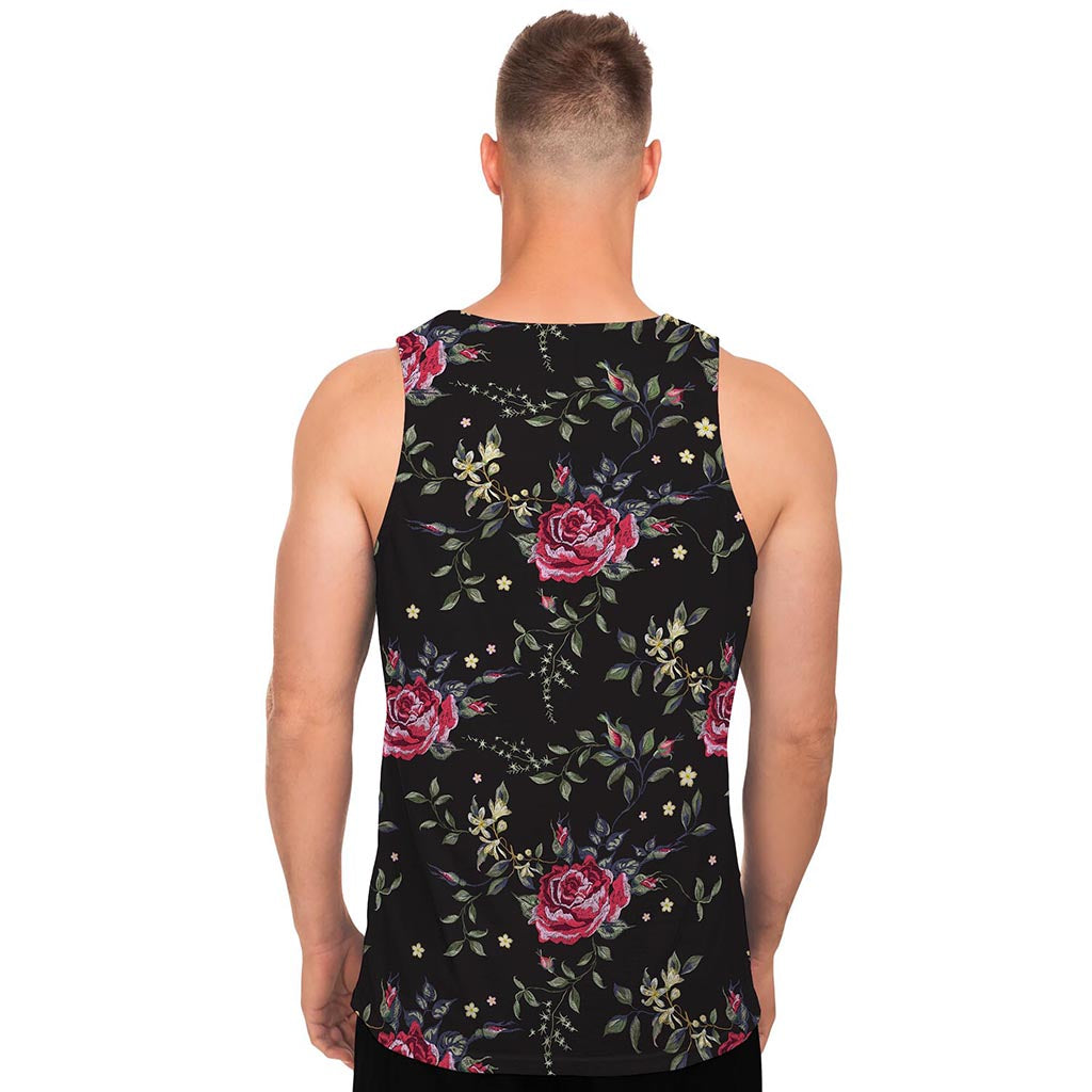 Red Rose Floral Pattern Print Men's Tank Top