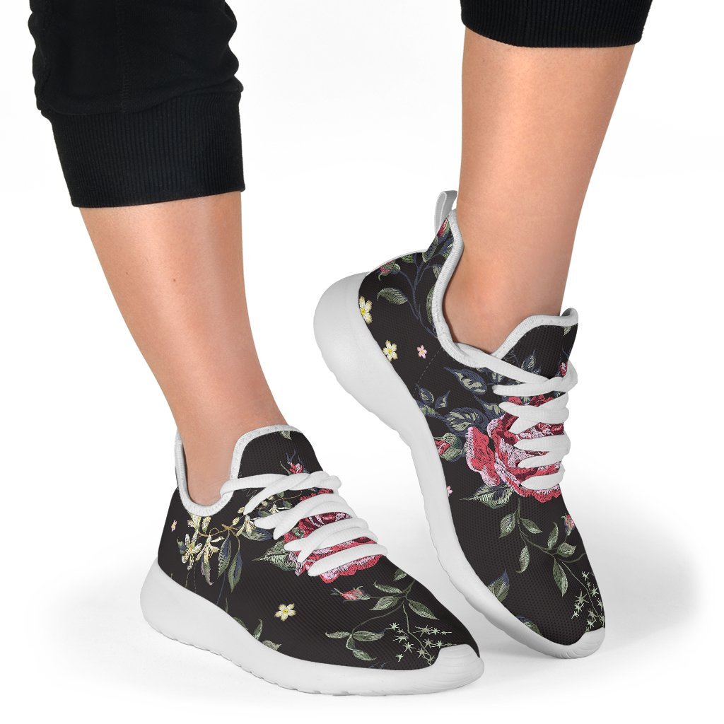 Red Rose Floral Pattern Print Mesh Knit Shoes GearFrost