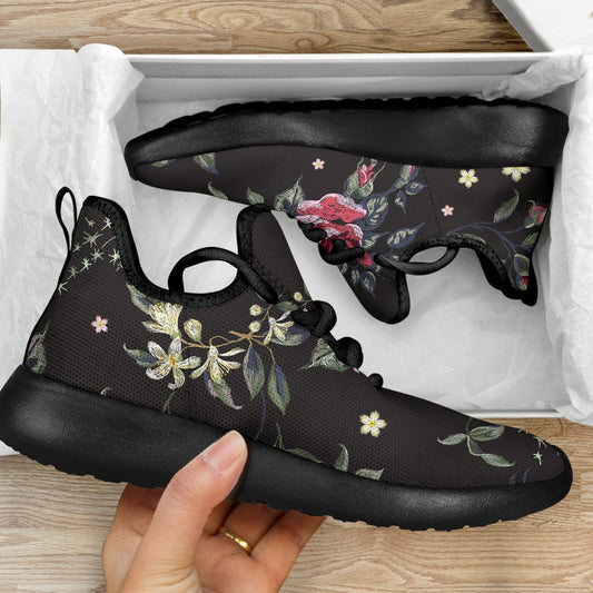 Red Rose Floral Pattern Print Mesh Knit Shoes GearFrost