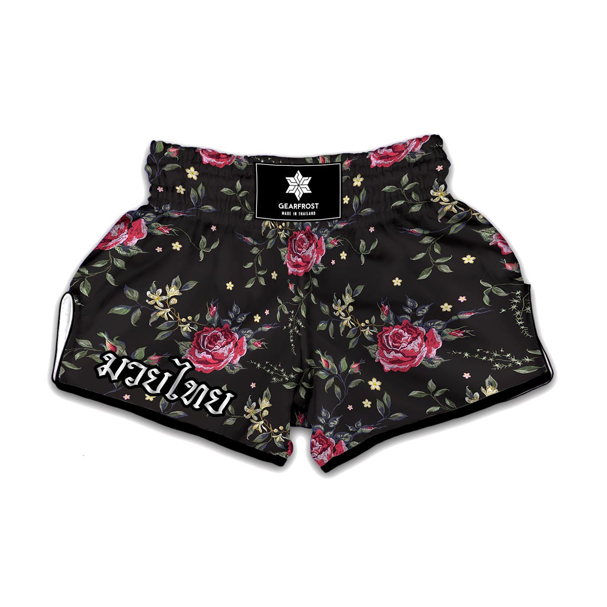 Red Rose Floral Pattern Print Muay Thai Boxing Shorts