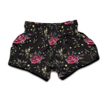 Red Rose Floral Pattern Print Muay Thai Boxing Shorts