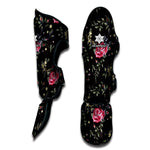 Red Rose Floral Pattern Print Muay Thai Shin Guard