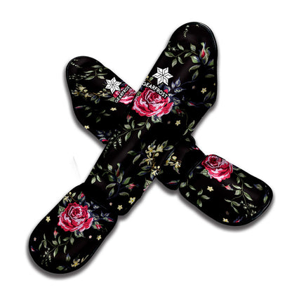 Red Rose Floral Pattern Print Muay Thai Shin Guard