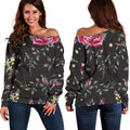 Red Rose Floral Pattern Print Off The Shoulder Sweatshirt