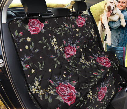 Red Rose Floral Pattern Print Pet Car Back Seat Cover