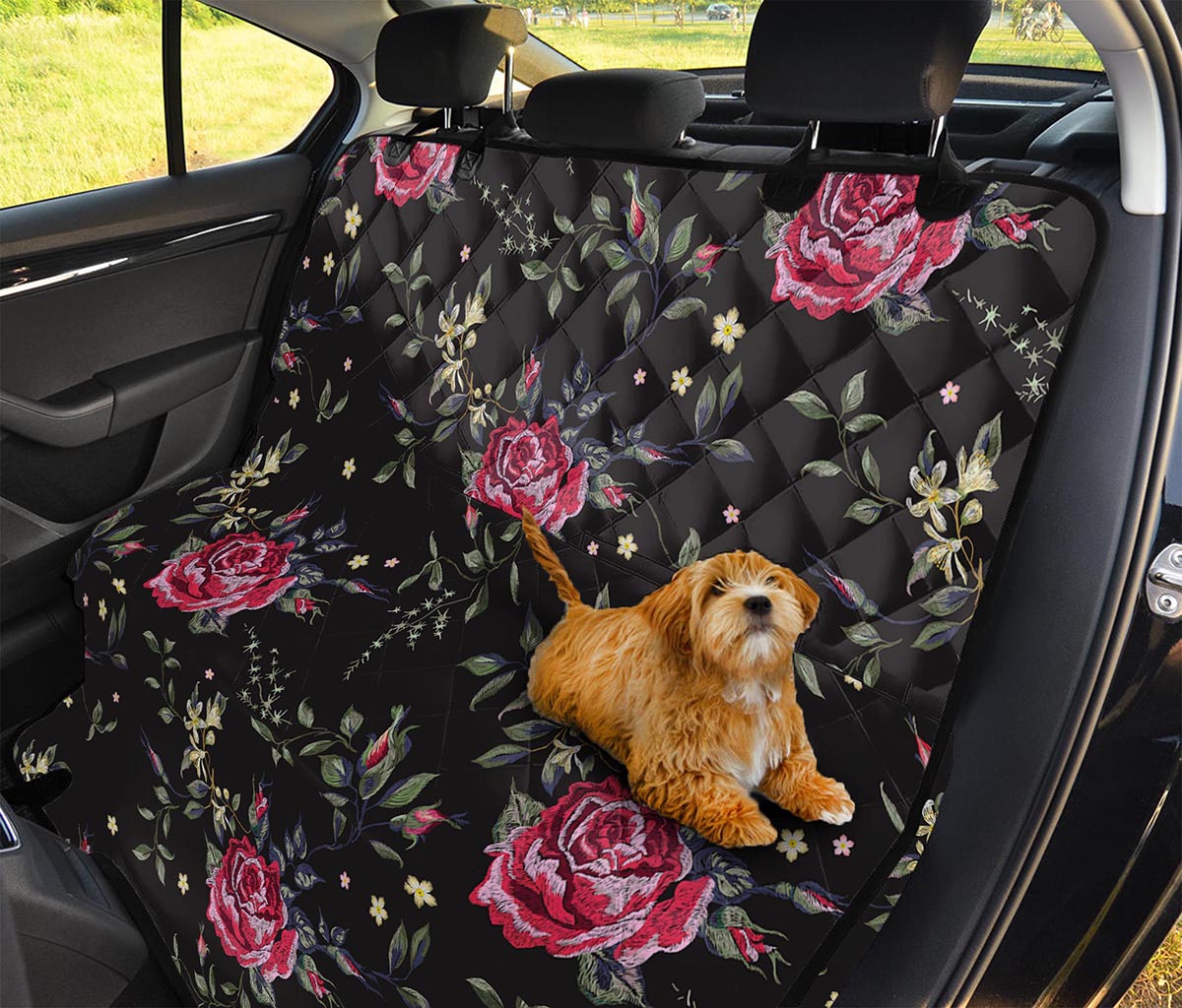 Red Rose Floral Pattern Print Pet Car Back Seat Cover