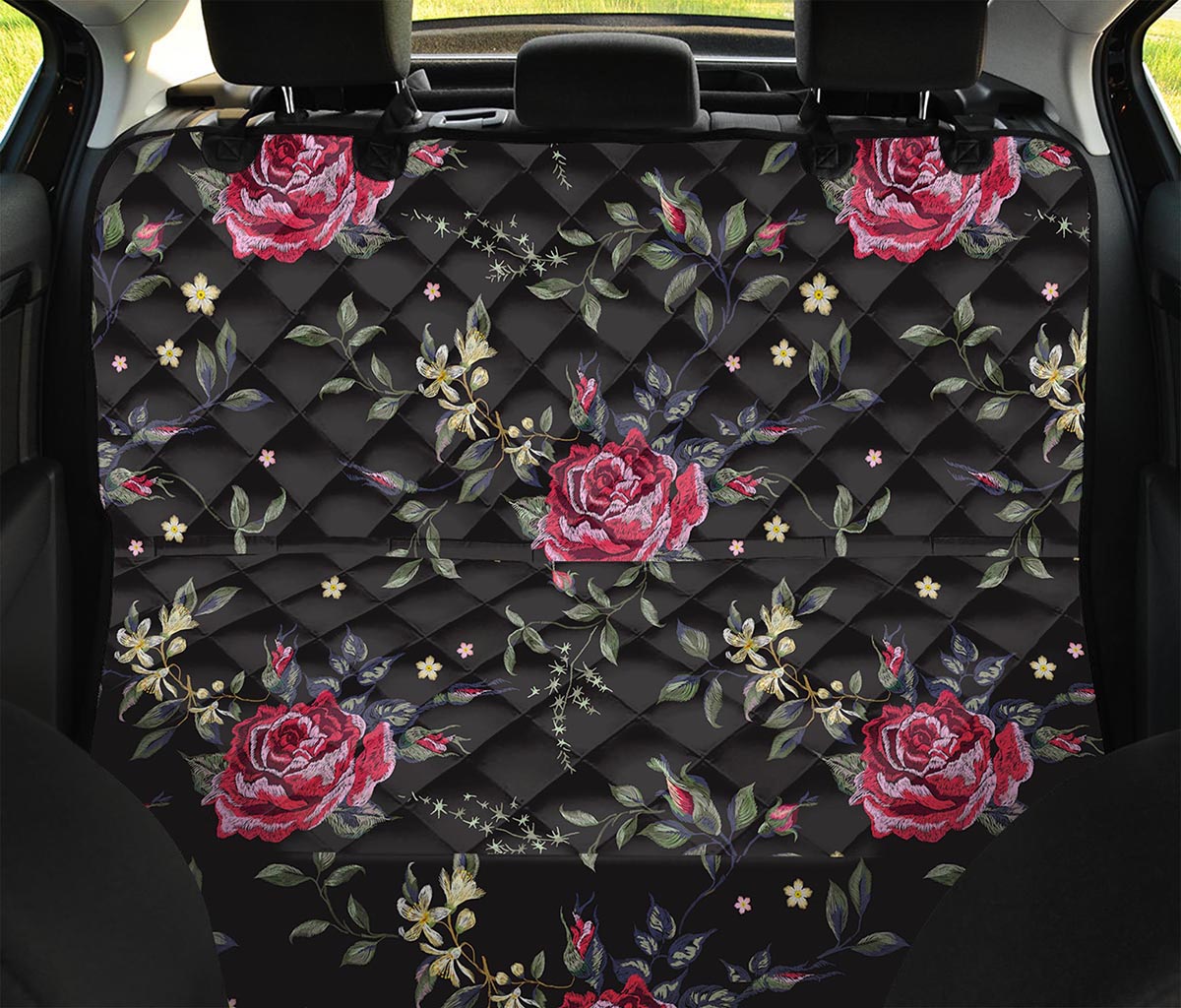 Red Rose Floral Pattern Print Pet Car Back Seat Cover