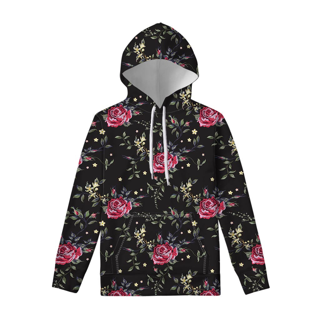 Red Rose Floral Pattern Print Pullover Hoodie