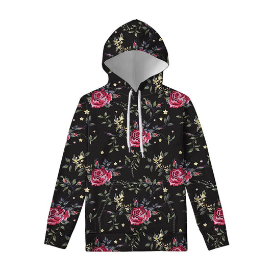 Red Rose Floral Pattern Print Pullover Hoodie