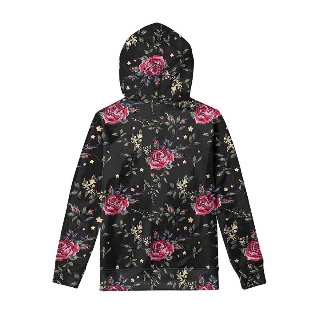 Red Rose Floral Pattern Print Pullover Hoodie