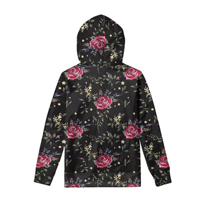Red Rose Floral Pattern Print Pullover Hoodie
