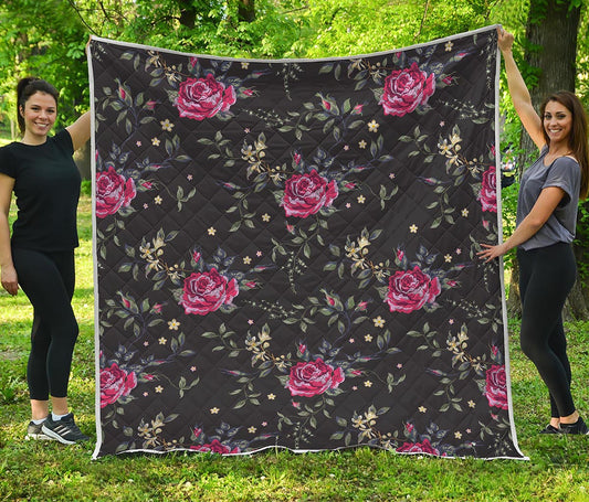 Red Rose Floral Pattern Print Quilt