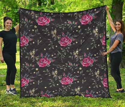 Red Rose Floral Pattern Print Quilt