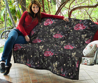 Red Rose Floral Pattern Print Quilt