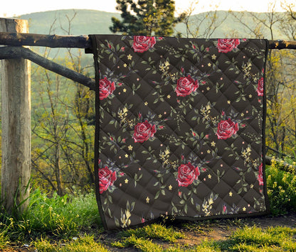 Red Rose Floral Pattern Print Quilt